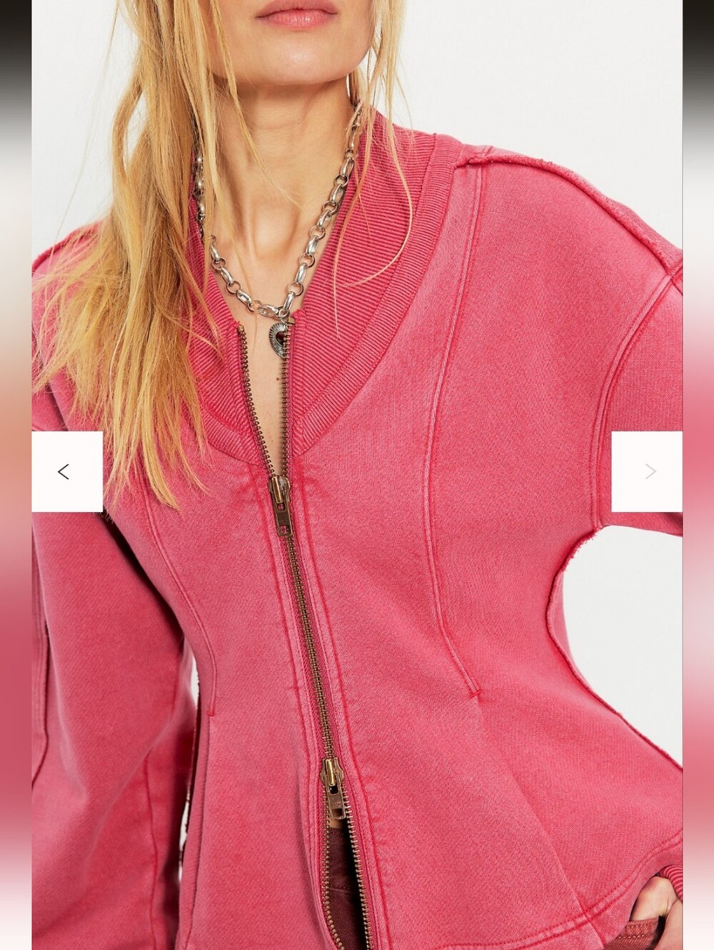 Free People Fuchsia Zip-Up Bomber Jacket